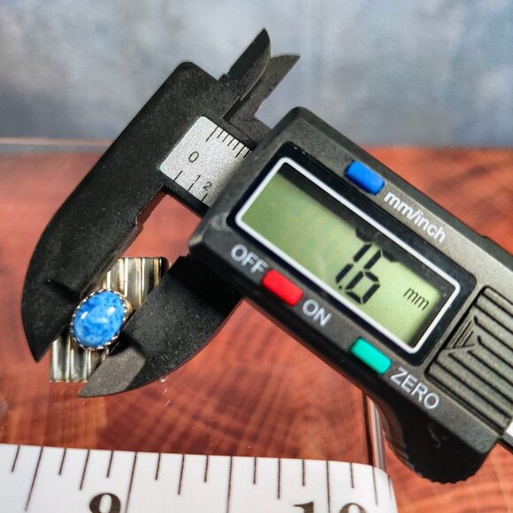 Native American Sterling Silver Denim Lapis Earrings With Ribbed Design - Picture 9 of 11